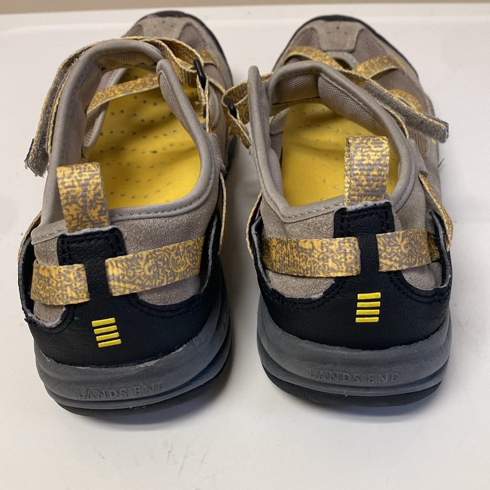 Lands’ End Women’s 10M Sport Sandals Yellow/Gray Leather Adjustable Closure - Picture 4 of 8